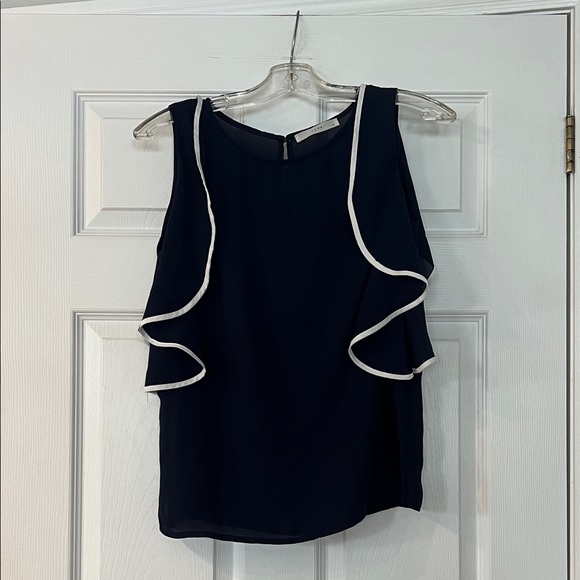 Luna Tops - Elegant Navy Sleeveless Blouse with White Trim